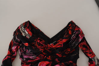 Black Floral Roses A-Line Sheath Gown Dress Dolce & Gabbana