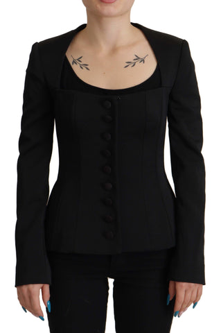 Black Slim Fit Long Sleeves Snap Jacket Dolce & Gabbana