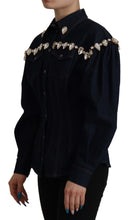 Blue Denim Crystal Embellish Cotton Jacket Dolce & Gabbana