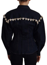 Blue Denim Crystal Embellish Cotton Jacket Dolce & Gabbana