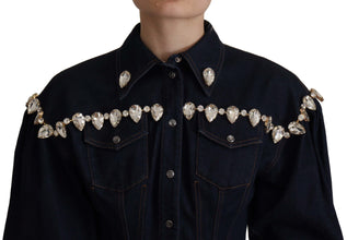 Blue Denim Crystal Embellish Cotton Jacket Dolce & Gabbana