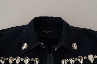 Blue Denim Crystal Embellish Cotton Jacket Dolce & Gabbana