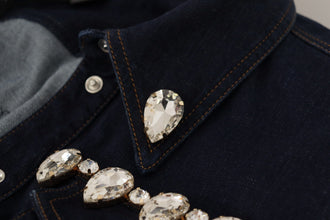 Blue Denim Crystal Embellish Cotton Jacket Dolce & Gabbana