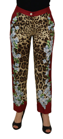 Multicolor Leopard Flora Printed Mid Waist Trouser Pants Dolce & Gabbana