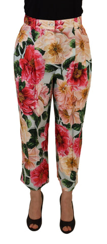 Multicolor Flora Printed High Waist Cropped Trouser Pants Dolce & Gabbana
