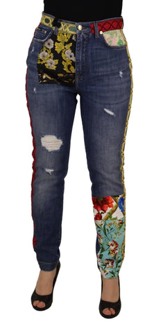 Blue Patchwork High Waist Denim Jeans Dolce & Gabbana