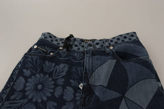 Blue Floral High Waist Skinny Denim Jeans Dolce & Gabbana