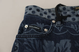 Blue Floral High Waist Skinny Denim Jeans Dolce & Gabbana