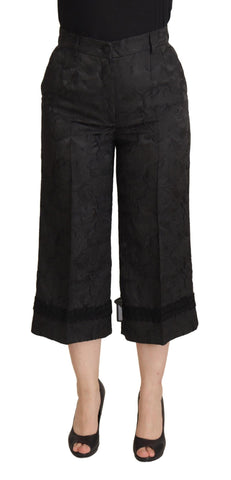 Black Brocade Cropped High Waist Pants Dolce & Gabbana