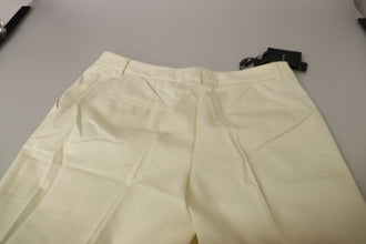 Ivory High Waist Cropped Folded Hem Trousers Pants Dolce & Gabbana