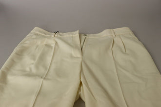 Ivory High Waist Cropped Folded Hem Trousers Pants Dolce & Gabbana