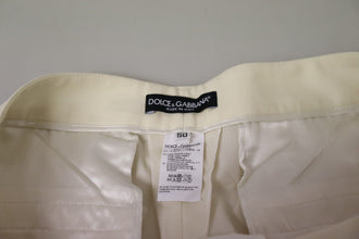 Ivory High Waist Cropped Folded Hem Trousers Pants Dolce & Gabbana