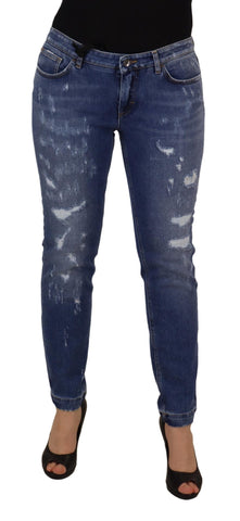 Blue Washed Cotton Skinny Low Waist Denim Jeans Dolce & Gabbana