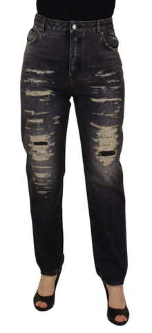 Black Washed Tattered High Waist Denim Jeans Dolce & Gabbana
