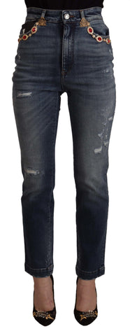 Blue Denim Crystal Embellished Pants Jeans Dolce & Gabbana