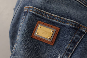 Blue Denim Crystal Embellished Pants Jeans Dolce & Gabbana