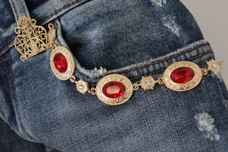 Blue Denim Crystal Embellished Pants Jeans Dolce & Gabbana