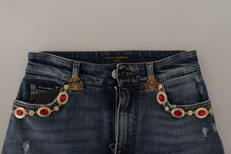 Blue Denim Crystal Embellished Pants Jeans Dolce & Gabbana