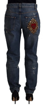 Blue Denim Baroque Heart Logo Patch Pants Jeans Dolce & Gabbana