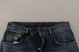 Blue Denim Baroque Heart Logo Patch Pants Jeans Dolce & Gabbana