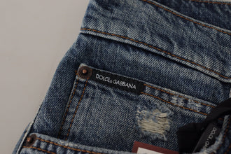Blue Denim Baroque Heart Logo Patch Pants Jeans Dolce & Gabbana