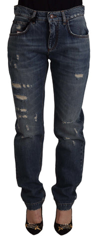 Blue Denim Baroque Heart Logo Patch Pants Jeans Dolce & Gabbana