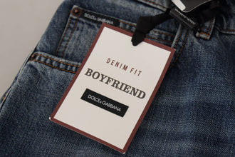 Blue Denim Baroque Heart Logo Patch Pants Jeans Dolce & Gabbana