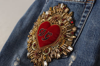 Blue Denim Baroque Heart Logo Patch Pants Jeans Dolce & Gabbana