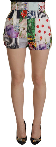 Multicolor Patchwork High Waist Cotton Shorts Dolce & Gabbana