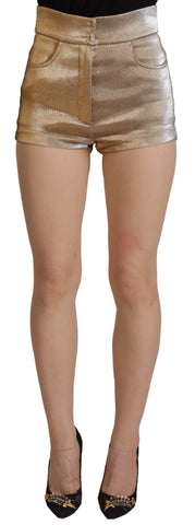 Gold Cotton Blend Glittered Hot Shorts Dolce & Gabbana