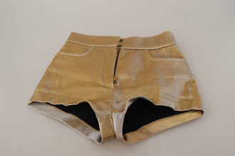 Gold Cotton Blend Glittered Hot Shorts Dolce & Gabbana