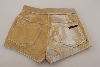 Gold Cotton Blend Glittered Hot Shorts Dolce & Gabbana
