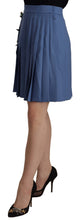 Blue Embellished Pleated Mini Skirt Wool Dolce & Gabbana