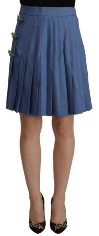 Blue Embellished Pleated Mini Skirt Wool Dolce & Gabbana
