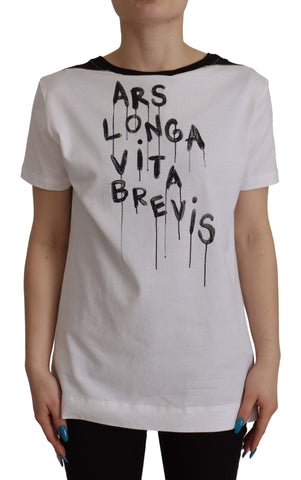 White Slogan Print Round Neck Cotton  T-shirt Dolce & Gabbana