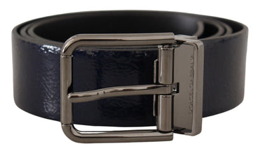 Blue Patent Leather Vernice Silver Logo Buckle Belt Dolce & Gabbana