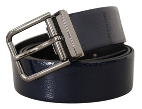 Blue Patent Leather Vernice Silver Logo Buckle Belt Dolce & Gabbana