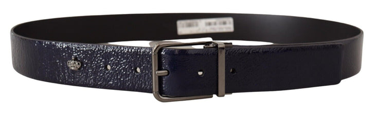 Blue Patent Leather Vernice Silver Logo Buckle Belt Dolce & Gabbana