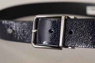 Blue Patent Leather Vernice Silver Logo Buckle Belt Dolce & Gabbana