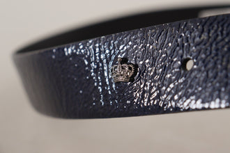Blue Patent Leather Vernice Silver Logo Buckle Belt Dolce & Gabbana