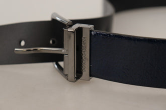 Blue Patent Leather Vernice Silver Logo Buckle Belt Dolce & Gabbana