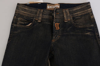 Black Washed Mid Waist Flared Denim Pants Cotton John Galliano
