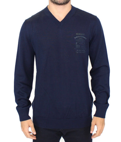 Blue Wool Blend V-neck Pullover Sweater Ermanno Scervino