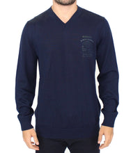 Blue Wool Blend V-neck Pullover Sweater Ermanno Scervino