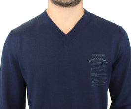 Blue Wool Blend V-neck Pullover Sweater Ermanno Scervino