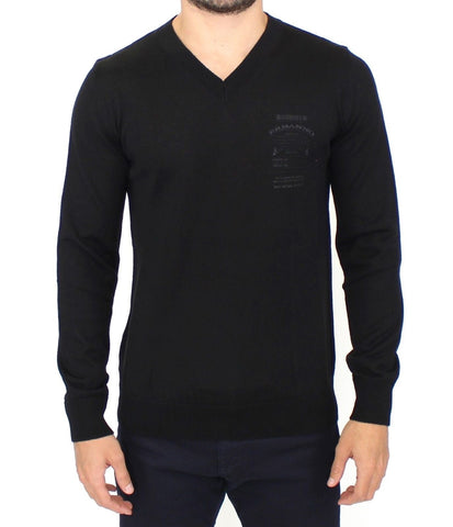 Black Wool Blend V-neck Pullover Sweater Ermanno Scervino