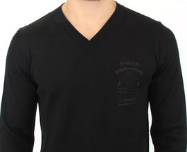 Black Wool Blend V-neck Pullover Sweater Ermanno Scervino