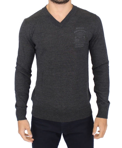 Gray Wool Blend V-neck Pullover Sweater Ermanno Scervino