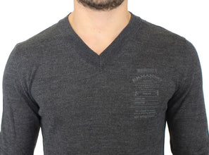 Gray Wool Blend V-neck Pullover Sweater Ermanno Scervino