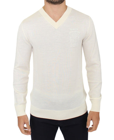 Off White Wool Blend V-neck Pullover Sweater Ermanno Scervino
